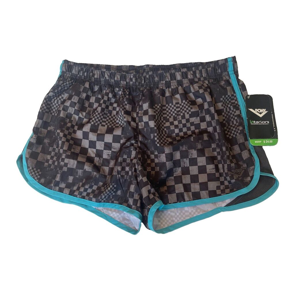 NWT PONY Running Exercise Shorts w/ Mesh & Lining Blue Black Pocket Sz M